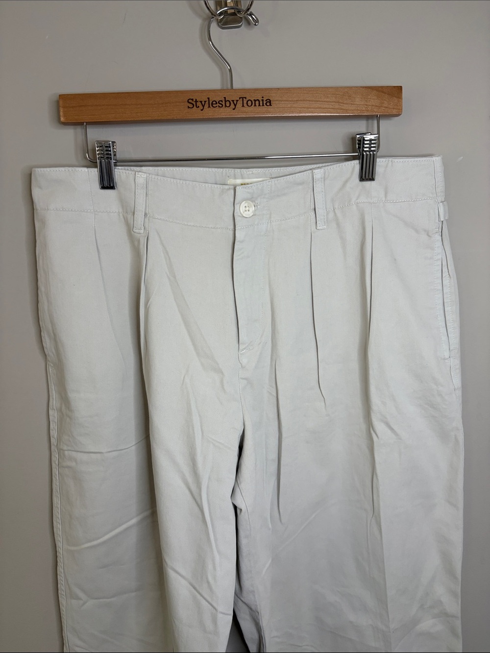 Anthropologie Maeve Pleated Wide Leg Chino Trousers Cotton Pant  Khaki Sz 12 NEW - Picture 5 of 12